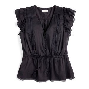 J Crew Point Sur Flutter Sleeve Pom Pom Top